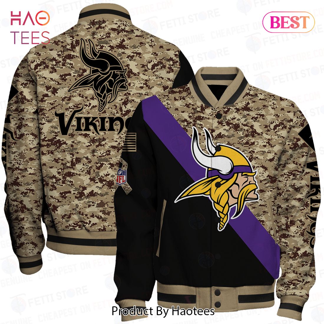 [AVAILABLE] Minnesota Vikings National Football League AOP Varsity Jacket