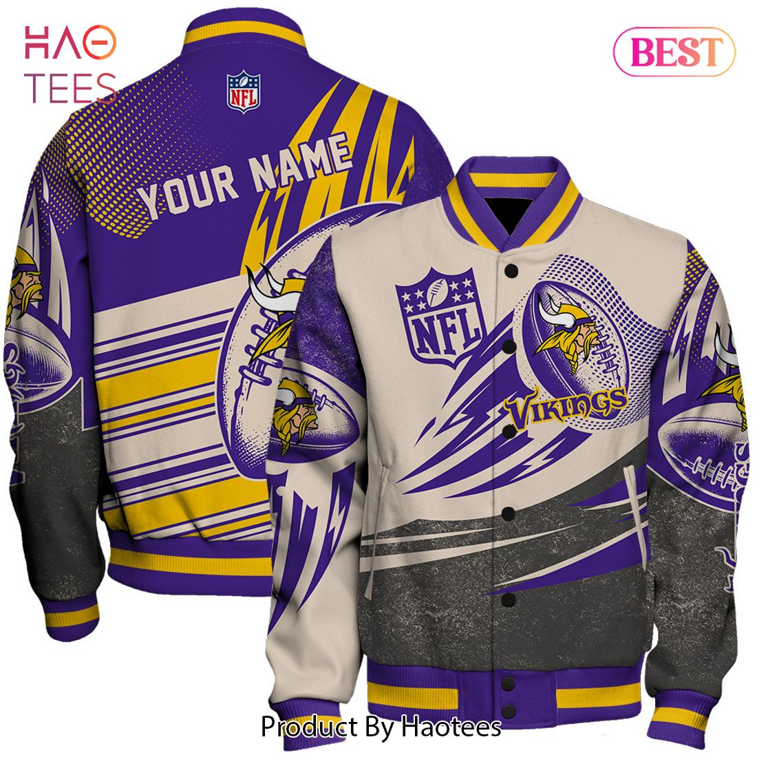 [AVAILABLE] Minnesota Vikings National Football League Customized AOP Varsity Jacket