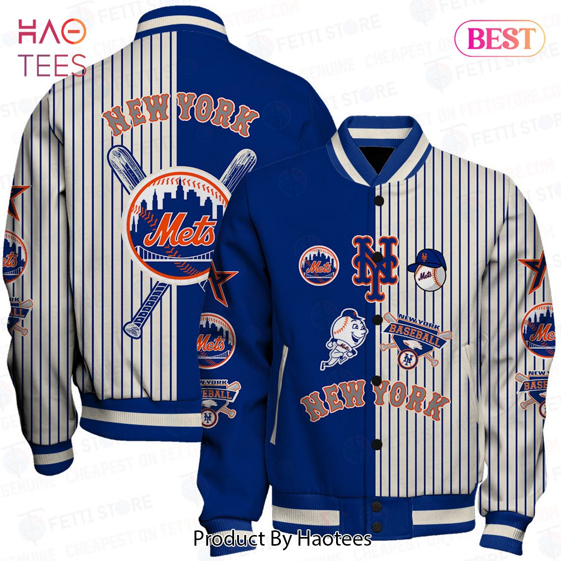 [AVAILABLE] New York Mets Major League Baseball Pattern Varsity Jacket