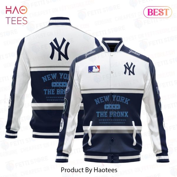 AVAILABLE New York Yankees Baseball White And Dark Blue Pattern Varsity Jacket
