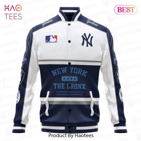 AVAILABLE New York Yankees Baseball White And Dark Blue Pattern Varsity Jacket