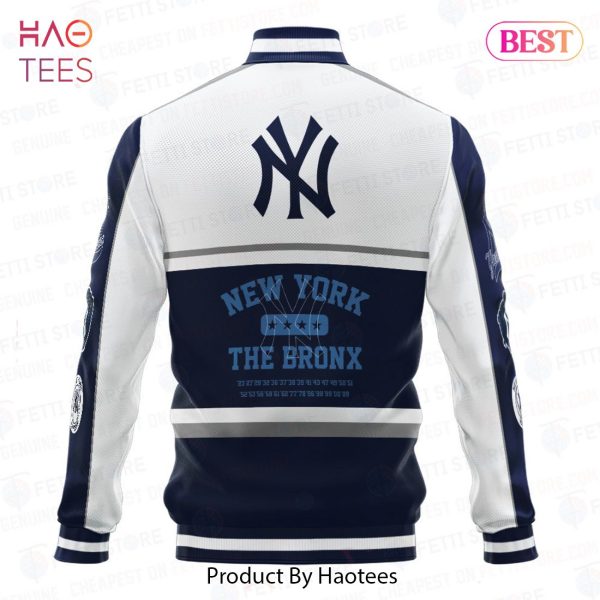 AVAILABLE New York Yankees Baseball White And Dark Blue Pattern Varsity Jacket