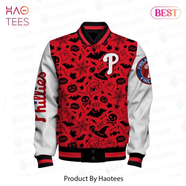 AVAILABLE Philadelphia Phillies MLB Halloween Pattern Varsity Jacket