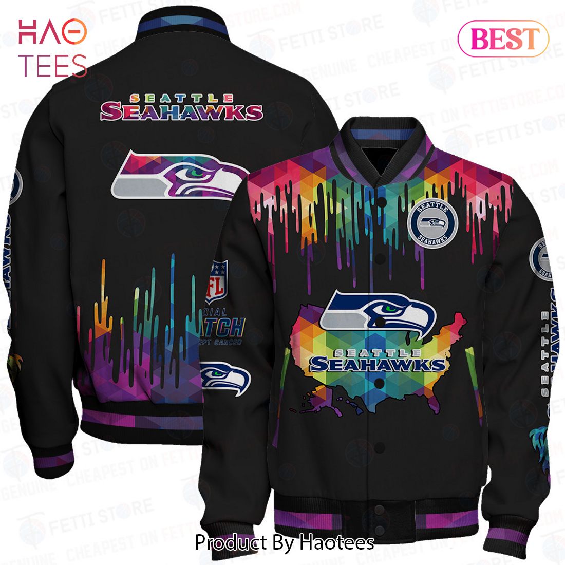AVAILABLE Seattle Seahawks National Football League AOP Varsity Jacket