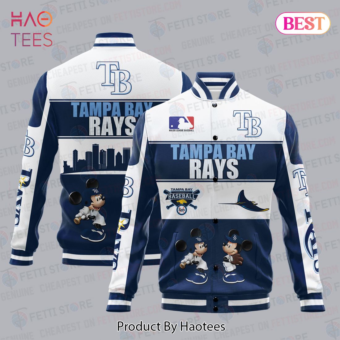 [AVAILABLE] Tampa Bay Rays City And Logo Pattern Print Varsity Jacket