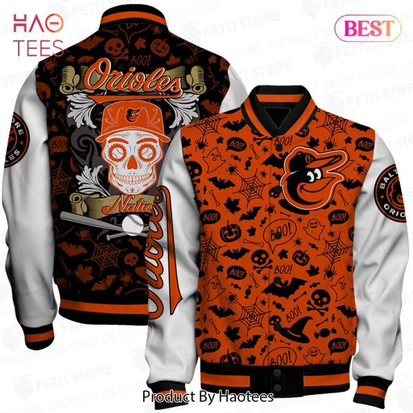 BEST Baltimore Orioles MLB Halloween Pattern Varsity Jacket