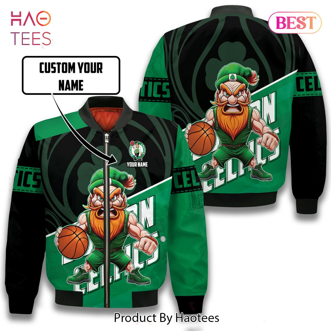 BEST Boston Celtics Custom Name Print Bomber Jacket