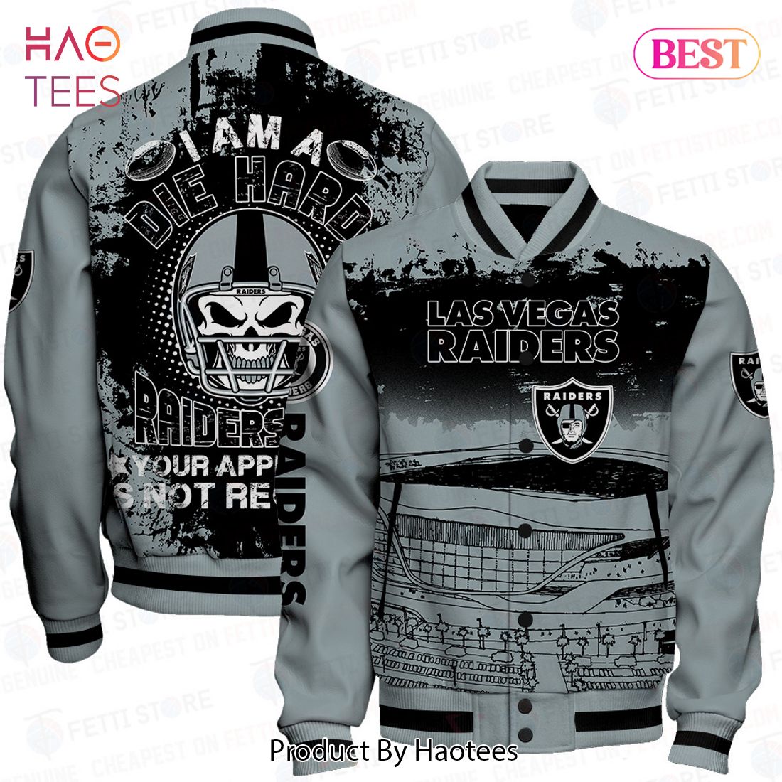 [BEST] Las Vegas Raiders Skull Helmet Halloween Pattern Varsity Jacket