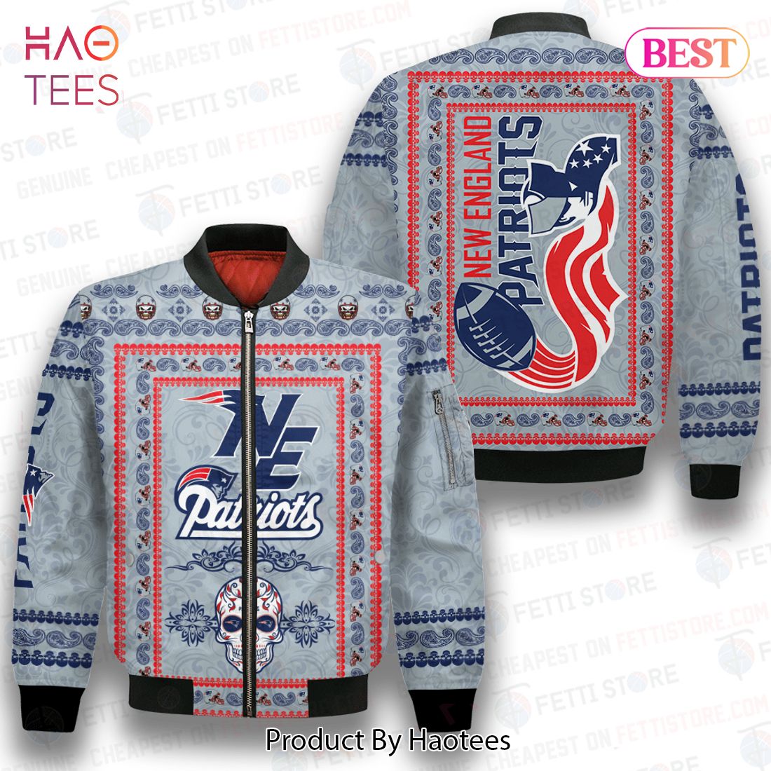 BEST New England Patriots Classic Pattern NFL 3D Bomber Jacket