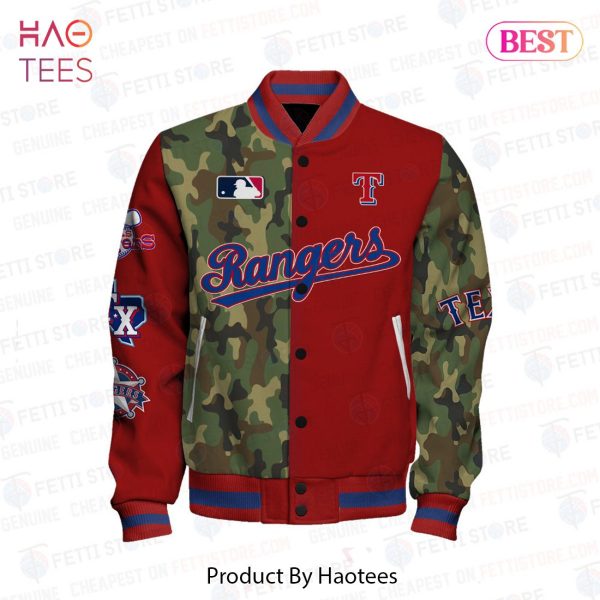 BEST Texas Rangers MLB Camo Pattern Varsity Jacket