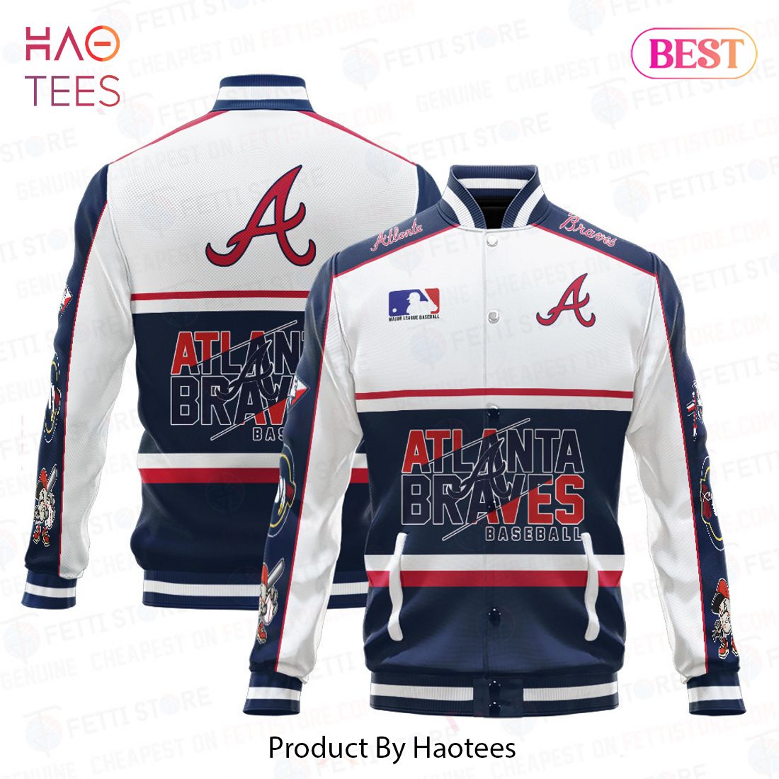 HOT Atlanta Braves Baseball White And Dark Blue Pattern Varsity Jacket