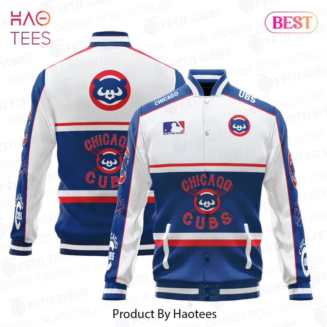 HOT Chicago Cubs Baseball White And Dark Blue Pattern Varsity Jacket