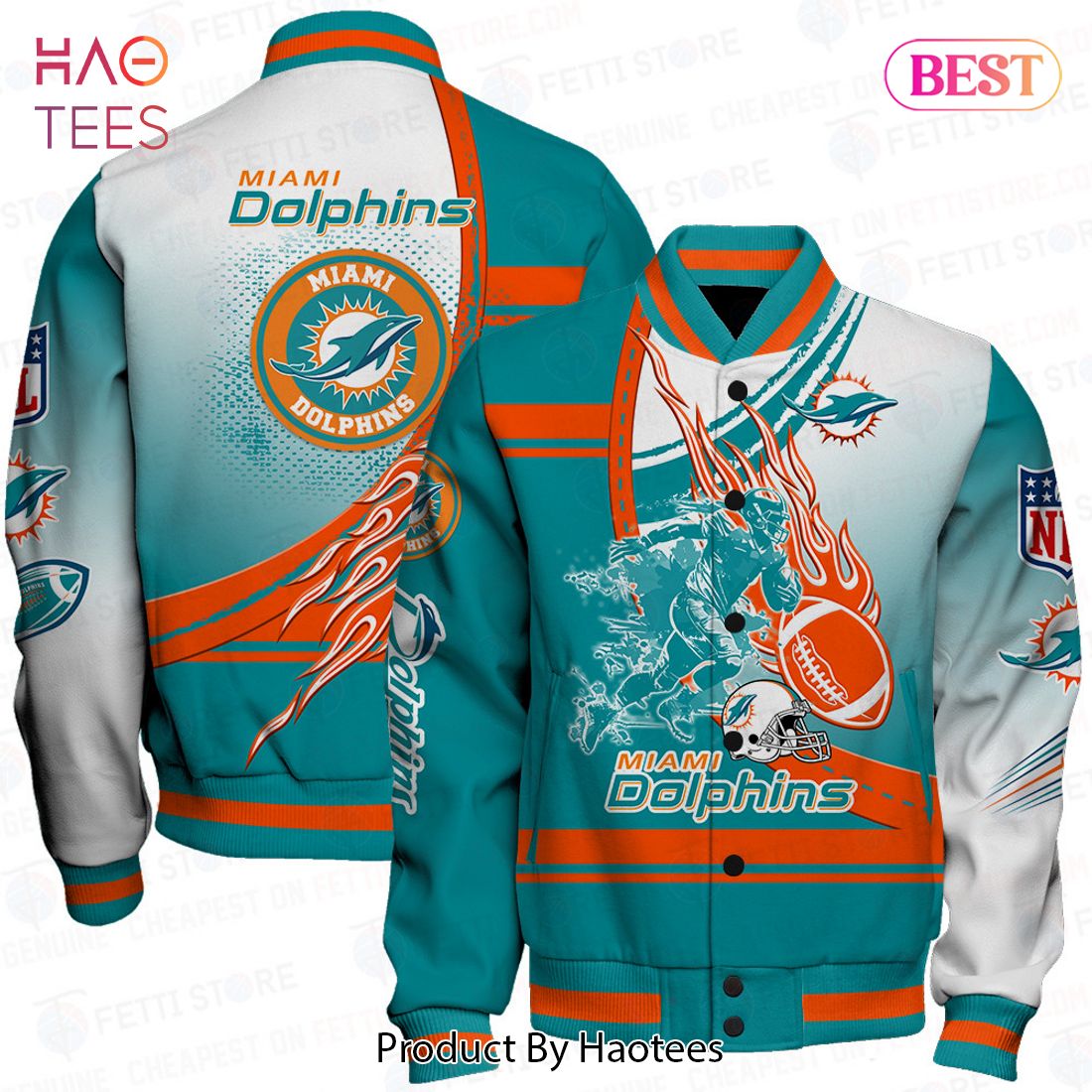 HOT Miami Dolphins National Football League Pattern Varsity Jacket