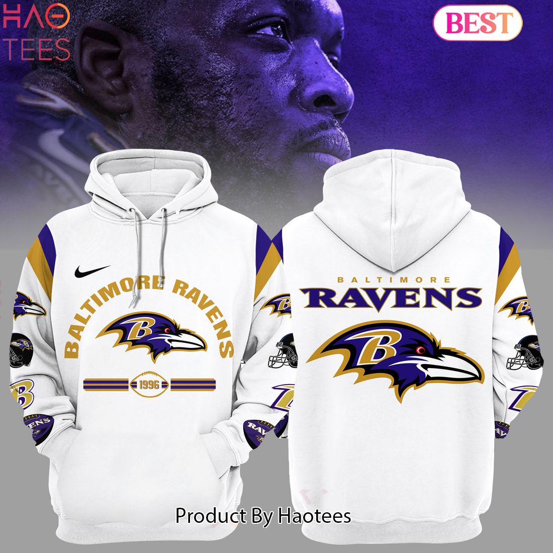 HOT TREND Baltimore Ravens 1996 White Hoodie
