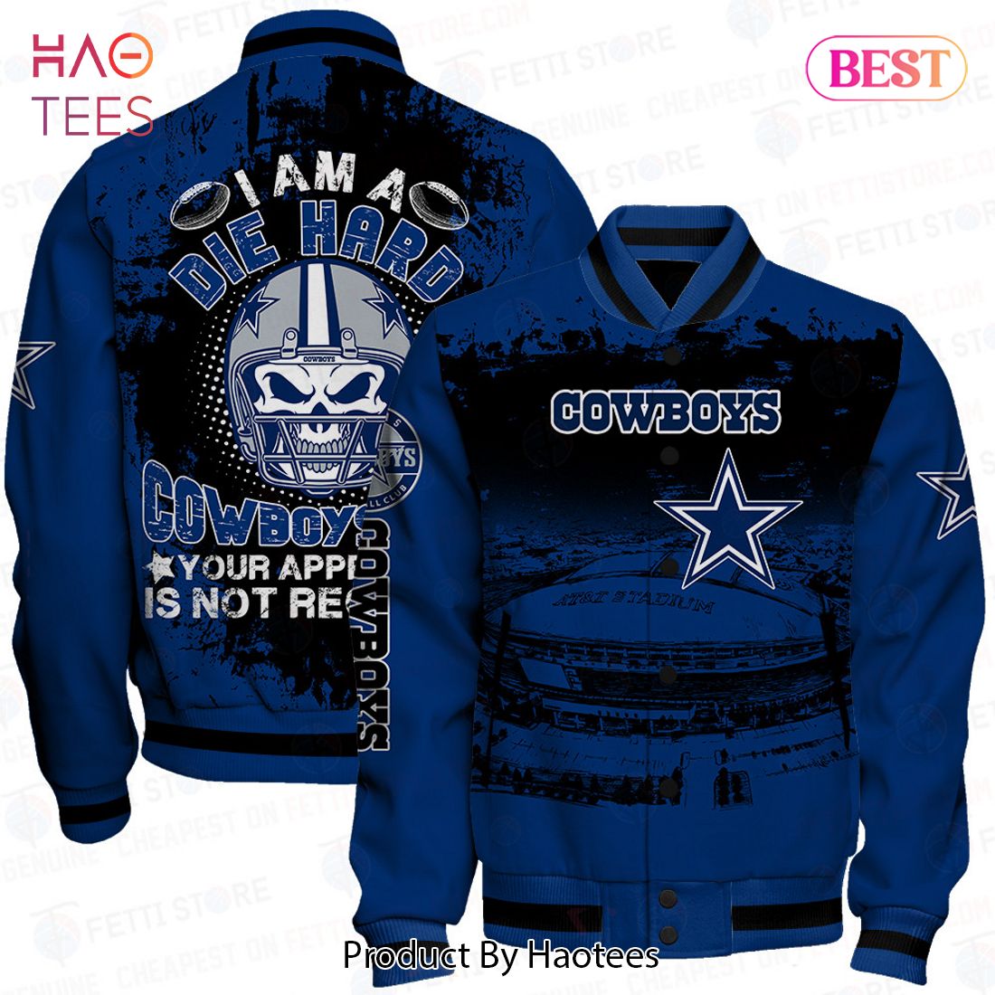 HOT TREND Dallas Cowboys Skull Helmet Halloween Pattern Varsity Jacket