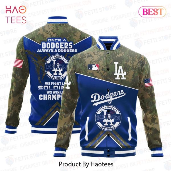 HOT TREND Los Angeles Dodgers Major League Baseball Army Forces Pattern Varsity Jacket
