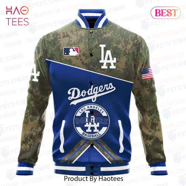 HOT TREND Los Angeles Dodgers Major League Baseball Army Forces Pattern Varsity Jacket