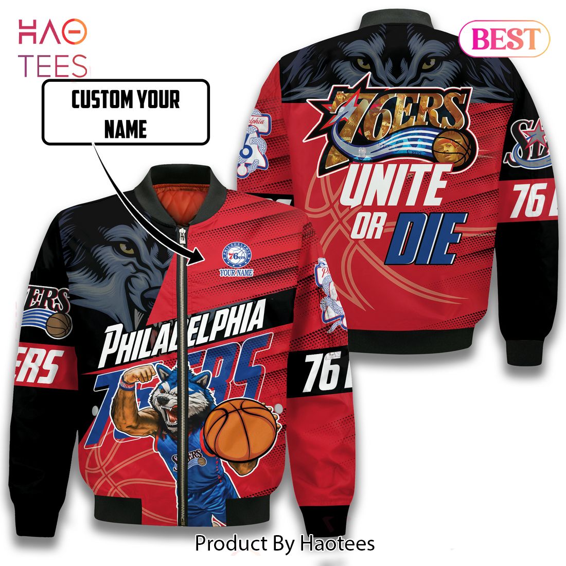 HOT TREND Mascot Philadelphia 76ers Pattern Personalized Name 3D Bomber Jacket Gift For Fan