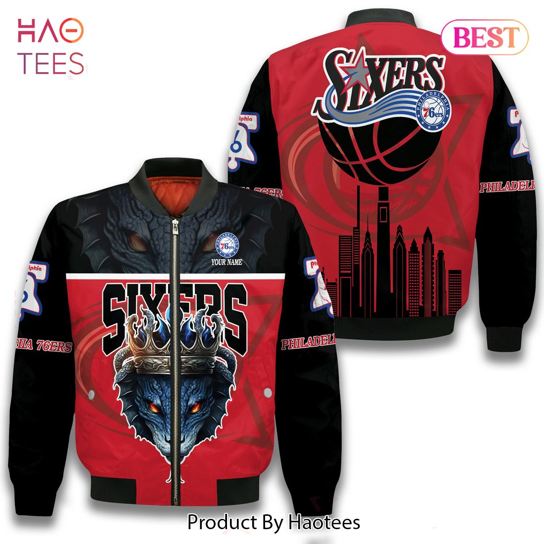 HOT TREND Snake Art Philadelphia 76ers Pattern Personalized Name 3D Bomber Jacket Gift For Fan HOT TREND Snake Art Philadelphia 76ers Pattern Personalized Name 3D Bomber Jacket Gift For Fan