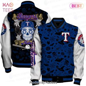 HOT TREND Texas Rangers MLB Halloween Pattern Varsity Jacket