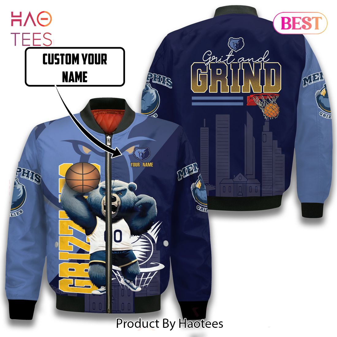 LIMITED Big Memphis Grizz Mascot Pattern Personalized Name 3D Bomber Jacket Gift For Fan