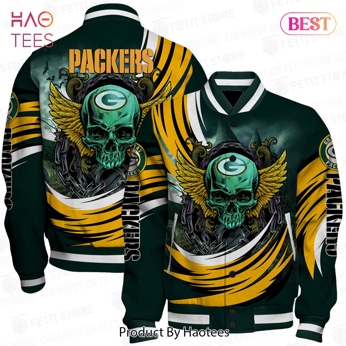 LIMITED Green Bay Packers Halloween Magic Pattern Varsity Jacket LIMITED Green Bay Packers Halloween Magic Pattern Varsity Jacket