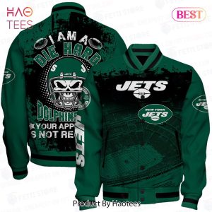 LIMITED New York Jets Skull Helmet Halloween Pattern Varsity Jacket