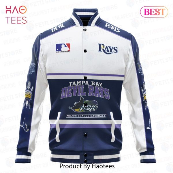 LIMITED Tampa Bay Ray Baseball White And Dark Blue Pattern Varsity Jacket