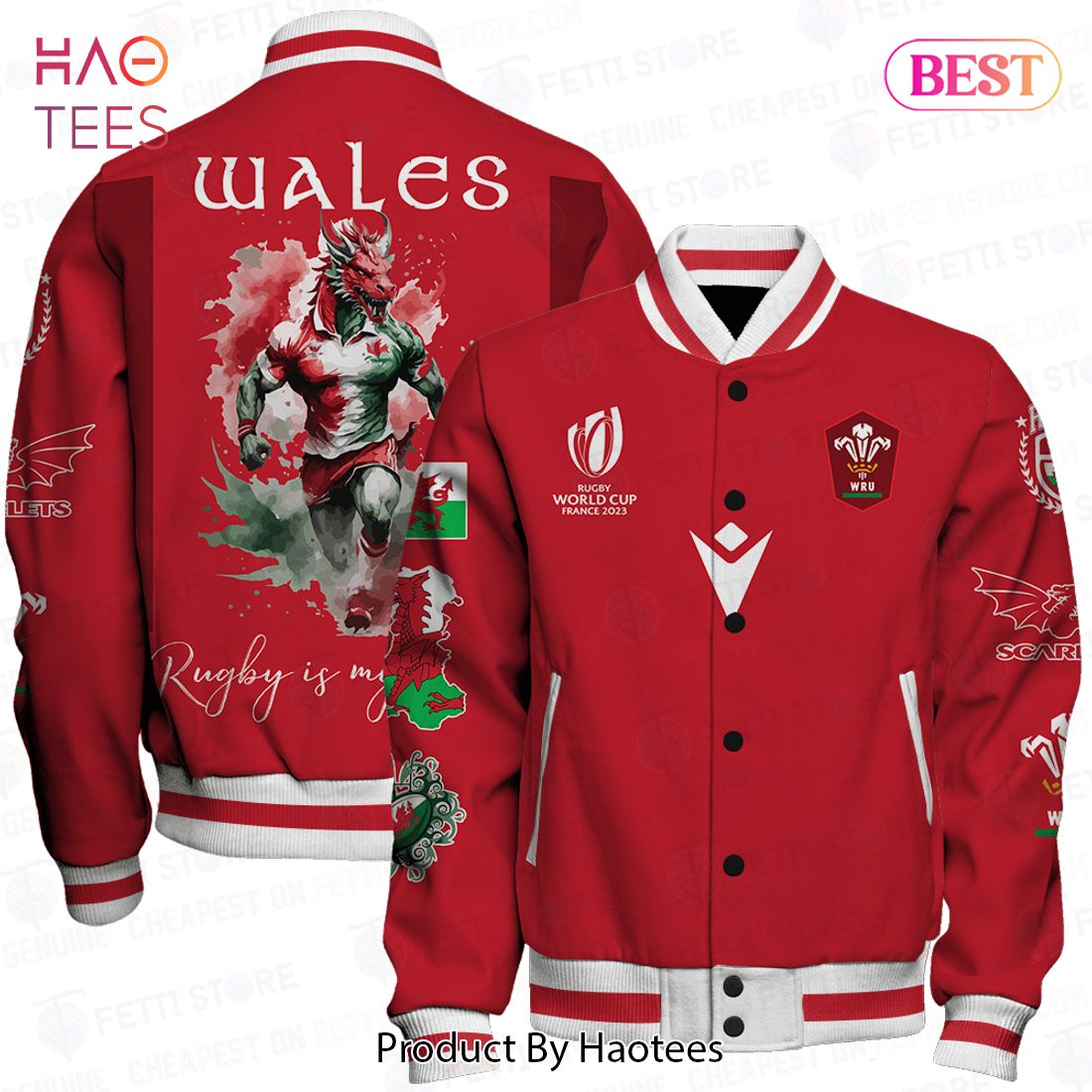 LIMITED Wales Rugby France World Cup AOP Varsity Jacket LIMITED Wales Rugby France World Cup AOP Varsity Jacket