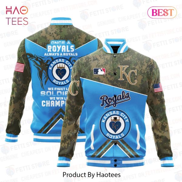 LUXURY Kansas City Royals Major League Baseball Army Forces Pattern Varsity Jacket