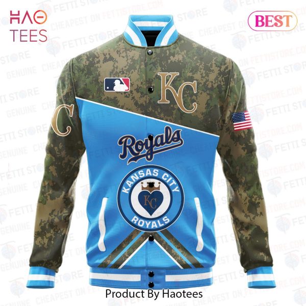 LUXURY Kansas City Royals Major League Baseball Army Forces Pattern Varsity Jacket