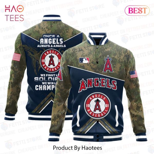 LUXURY Los Angeles Angels Major League Baseball Army Forces Pattern Varsity Jacket