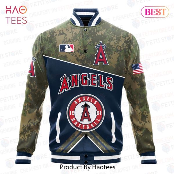 LUXURY Los Angeles Angels Major League Baseball Army Forces Pattern Varsity Jacket