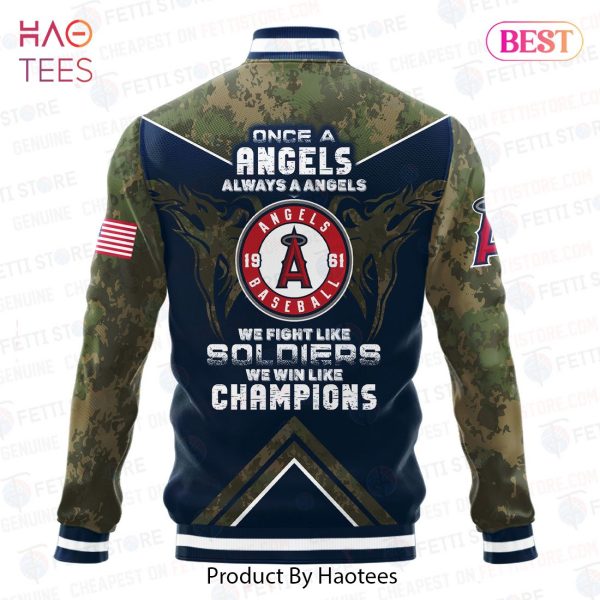 LUXURY Los Angeles Angels Major League Baseball Army Forces Pattern Varsity Jacket