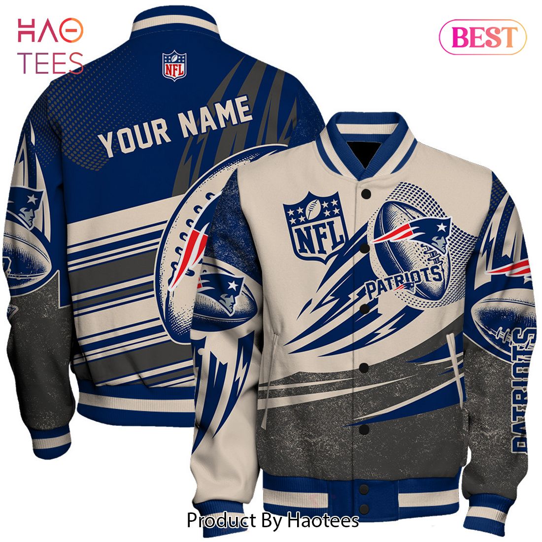 LUXURY New England Patriots National Football League Customized AOP Varsity Jacket