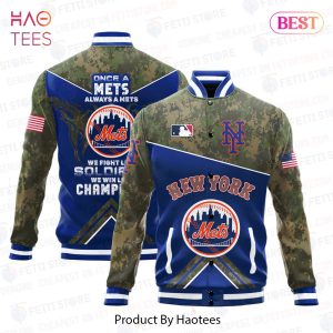 LUXURY New York Mets Major League Baseball Army Forces Pattern Varsity Jacket