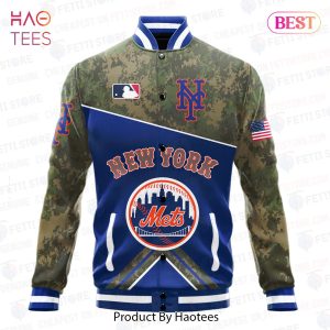 LUXURY New York Mets Major League Baseball Army Forces Pattern Varsity Jacket