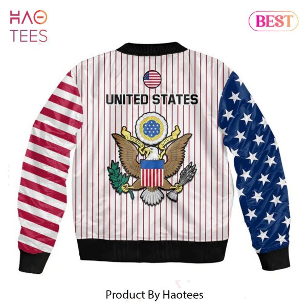LUXURY USA Pattern Personalized Name White Logo Ver 2 3D Bomber Jacket Gift For Fan