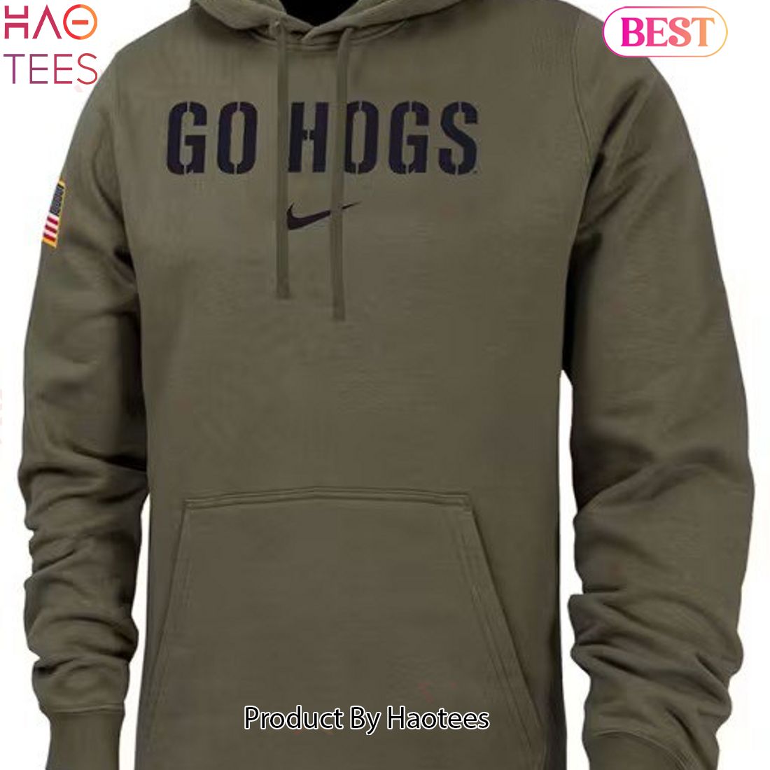 NEW Go Hogs Arkansas Razorback Football Olive Hoodie