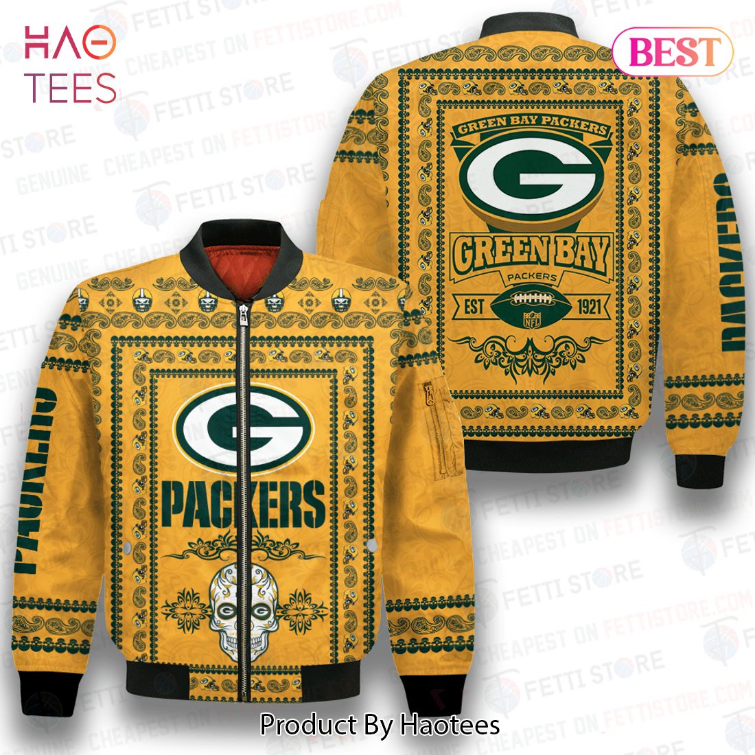 NEW Green Bay Packers Classic Pattern NFL 3D Bomber Jacket