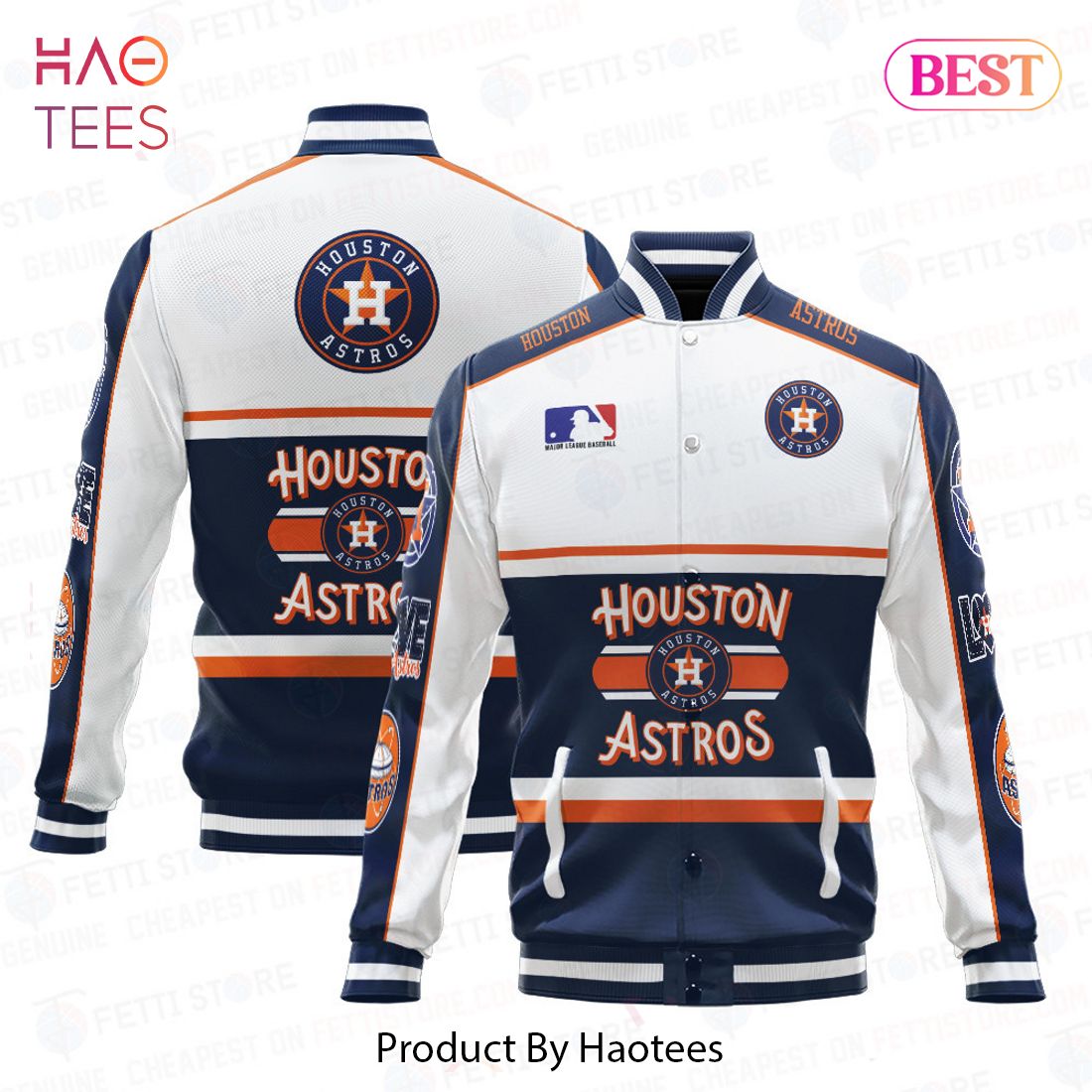 NEW Houston Astros Baseball White And Dark Blue Pattern Varsity Jacket
