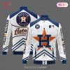 NEW Houston Astros Baseball White And Dark Blue Pattern Varsity Jacket