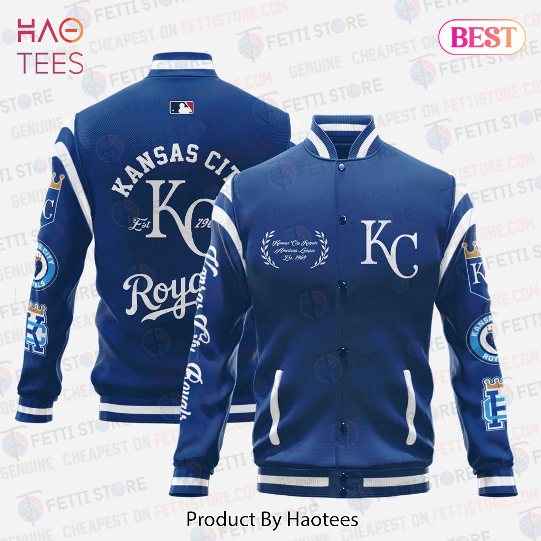 NEW Kansas City Royal Major League Baseball AOP Varsity Jacket