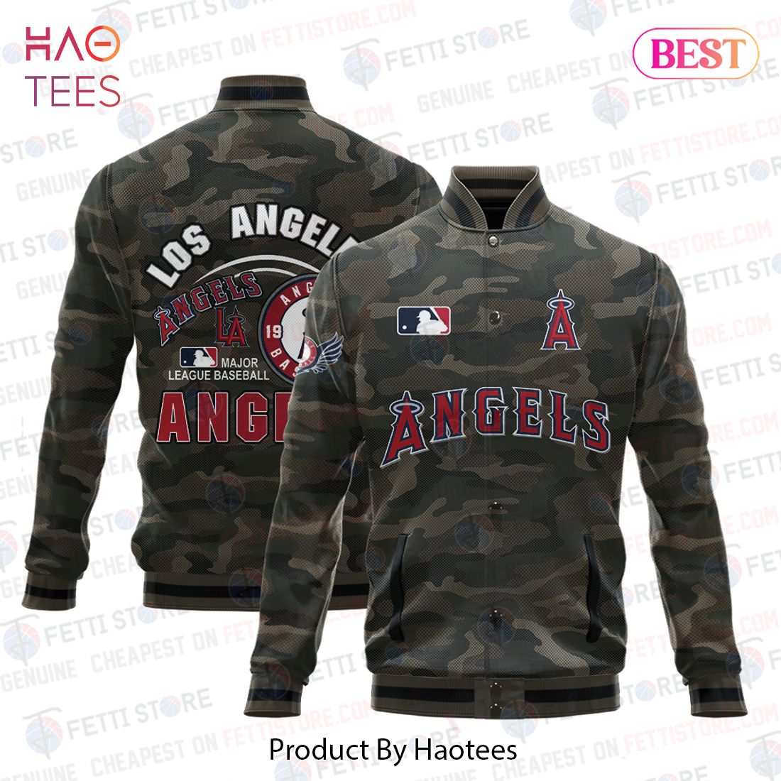 NEW Los Angeles Angels Major League Baseball Camo AOP Varsity Jacket NEW Los Angeles Angels Major League Baseball Camo AOP Varsity Jacket