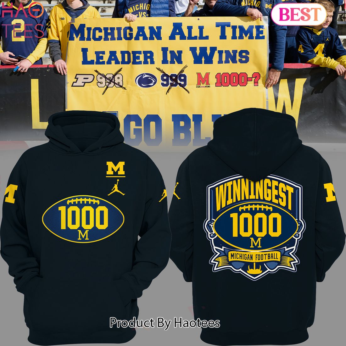 NEW Michigan Wolverines 1000 Wins Football Hoodie