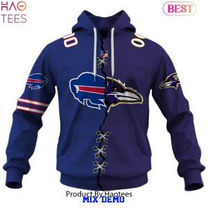 NEW Mix 2 NFL Teams Buffalo Bills Vs Baltimore Ravens Hoodie