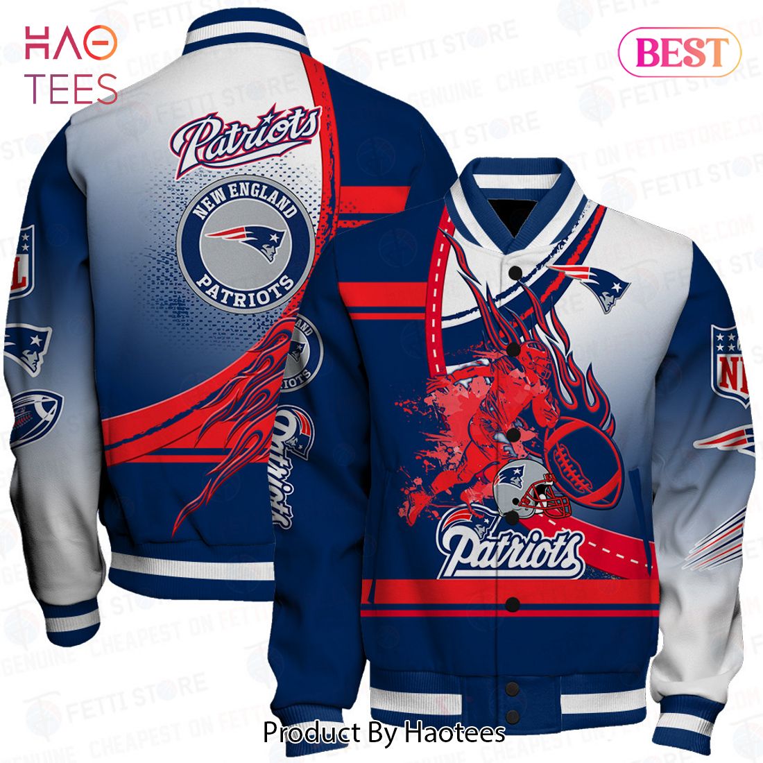 NEW New England Patriots National Football League Pattern Varsity Jacket