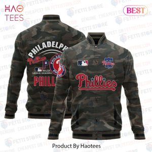 NEW Philadelphia Phillies Major League Baseball Camo AOP Varsity Jacket