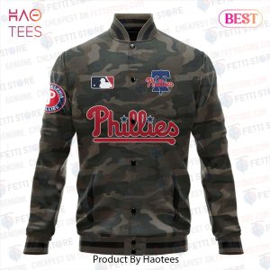 NEW Philadelphia Phillies Major League Baseball Camo AOP Varsity Jacket