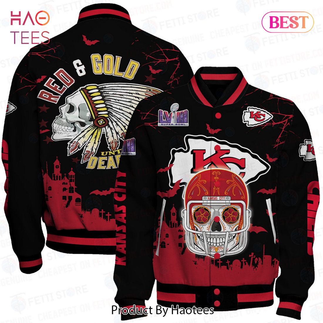 PREMIUM Kansas City Chiefs Halloween Pattern Magic Varsity Jacket PREMIUM Kansas City Chiefs Halloween Pattern Magic Varsity Jacket